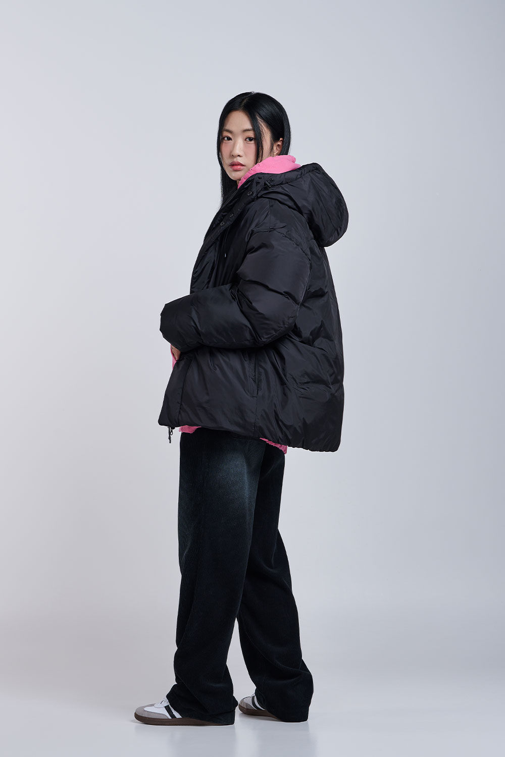 BASIC_LOGO_NON_QUILTING_HOODED_DUCK_DOWN_PARKA_BLACK