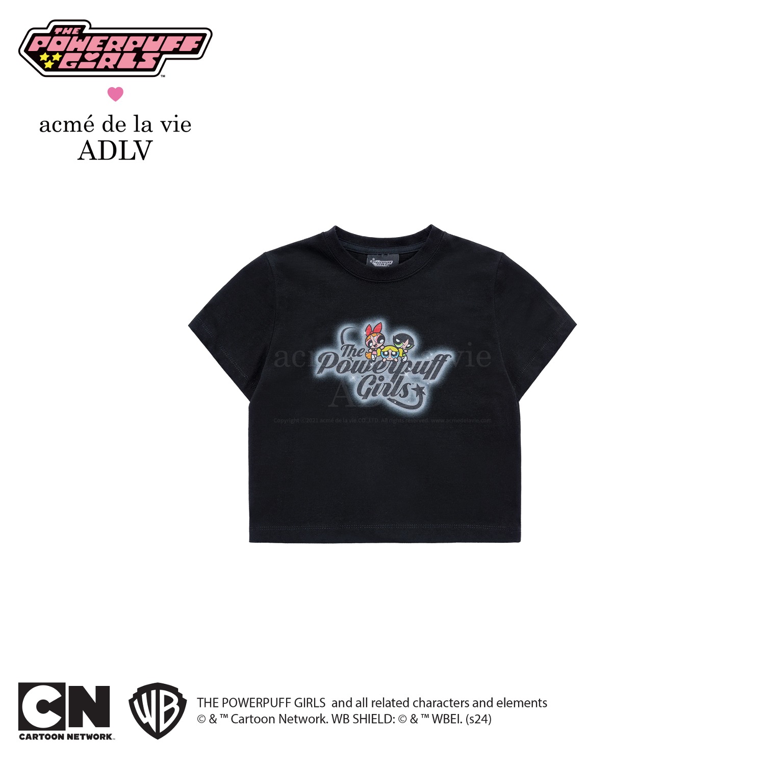 The Powerpuff Girls x acmedelavie gradient curlylogo crop t-shirts BLACK(6월17일 입고예정)